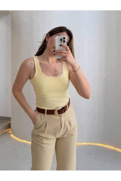 IŞILDA FASHION Collar Lace detail strap blouse