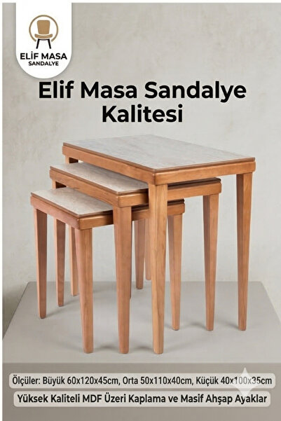 ELİF SANDALYE Elif Masa Sandalye Lüks 3'lü Zigon Sehpa Takımı Modern İç İçe G...