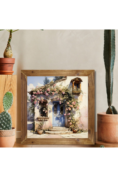 Tuba Decor Wooden Framed Square Painting Covered with Flowers