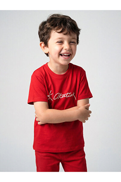 LC Waikiki Peak New Season Atatürk Signature B Printed Boys' T-Shirt