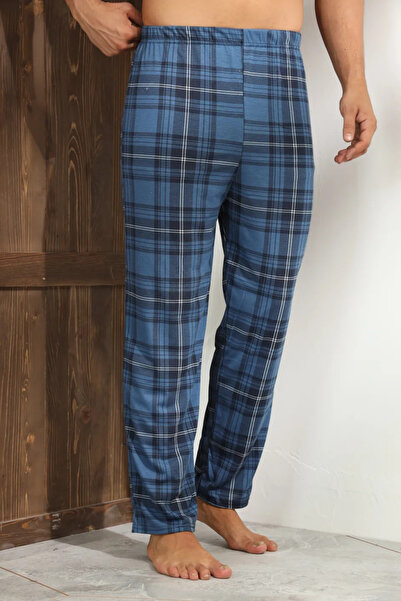 Serena Navy men's pajama pants with white checks and black lines - loose fit