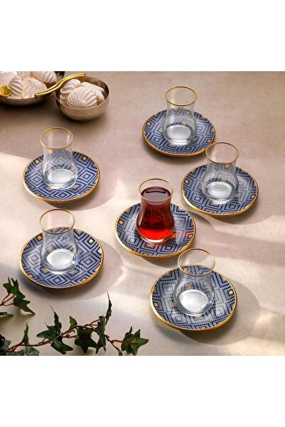Schafer Mozaik 6 Kişilik Cam Çay Seti-Lacivert TKEBT Lacivert
