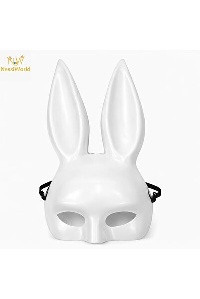 NW NessiWorld White Luxury Rabbit Mask with Long Ears