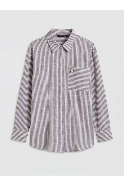 LC Waikiki Lcw modest brown striped poplin women's shirt tunic
