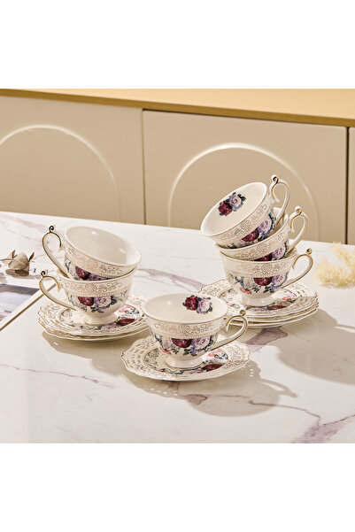 Malooki Set of 6 espresso cups with 6 round porcelain saucers 90 ml - elegant...