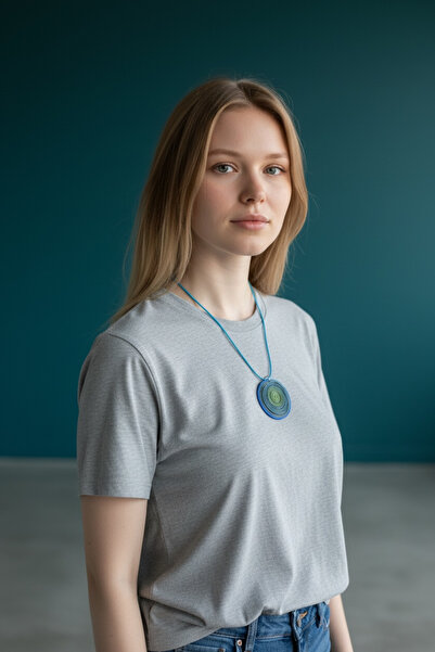 Teal Bona Modern Spiral - El Yapımı Dokulu Yuvarlak Kolye Ucu - Minimalist Tasarım Polimer Kil Takı