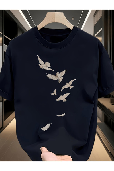 one button Pasărea Zburătoare cu imprimeu Premium supradimensionat tricou