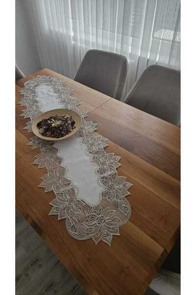 DOLUNAY HOME TEKSTİL Luxurious French Lace Linen Gardeya Runner