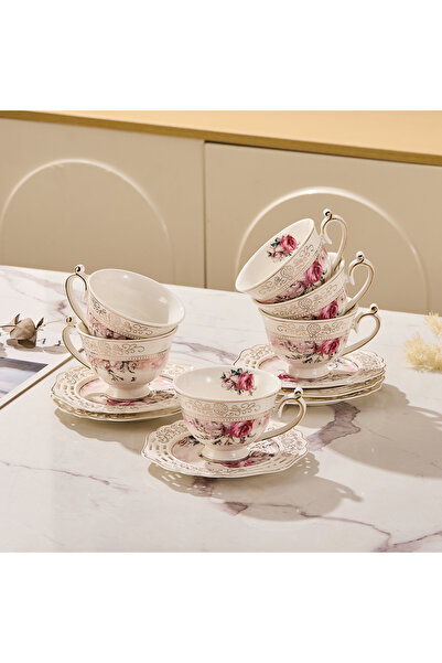 Malooki Set of 6 espresso cups with 6 round porcelain saucers 90 ml - elegant...