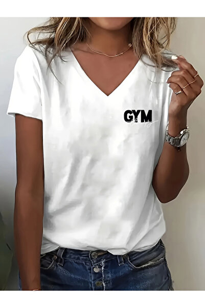 mercoledi Mâneci cu decolteu în V pentru femei Gym cu imprimeu Regular Fit tr...