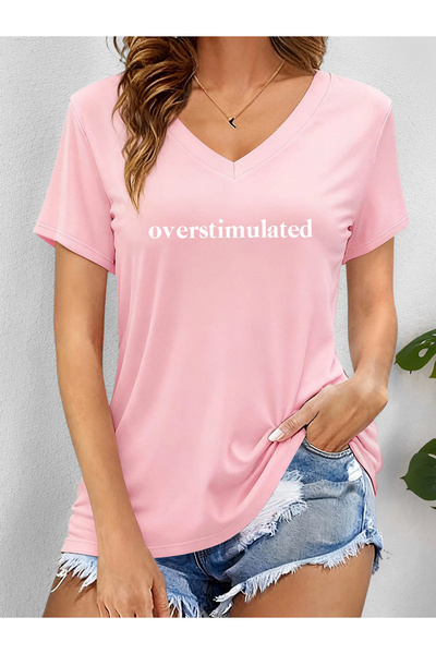 mercoledi Women's Summer Printed V-Neck Sleeved Regular Fit T-Shirt