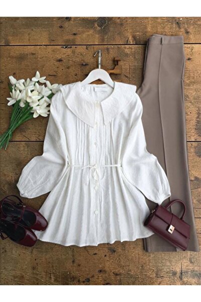 ŞAHİN TESETTÜR GİYİM BEBE YAKA ÖN PİLİSELİ SALAŞ GÖMLEK TUNİK 5680