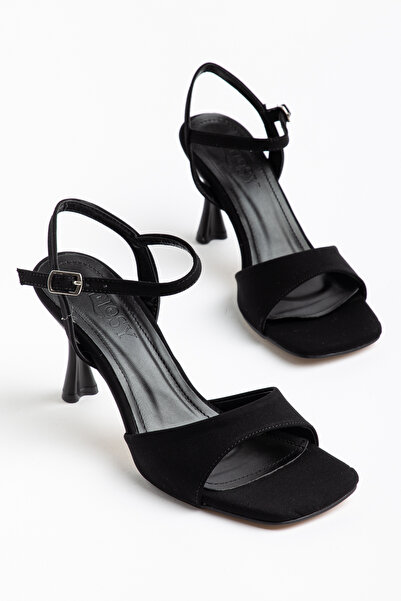 Elosy Perry Black Satin Thick Strap Heel Shoes