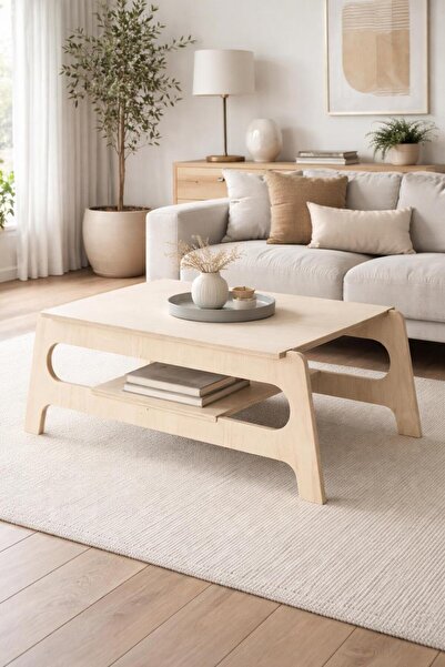 AZM DESİGN Modern Kayın Kontraplak Orta Sehpa – Minimalist Tasarım Ahşap Salo...