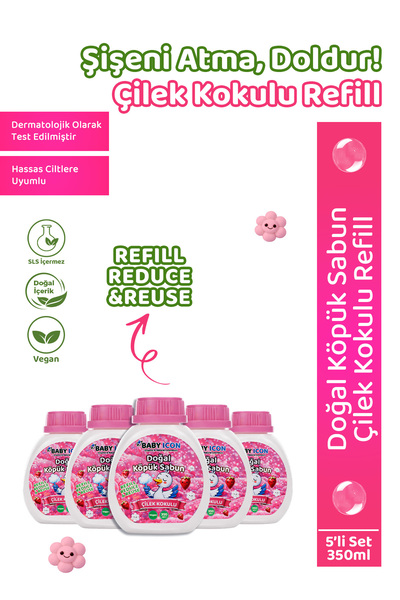 Baby İcon Doğal Çocuk Refill El Sabunu 350 ml Çilek Kokulu - 5li