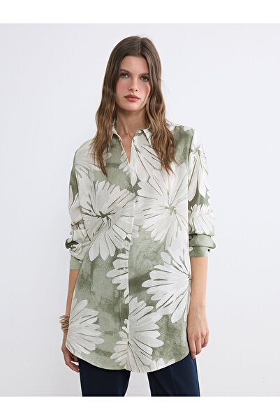 LC Waikiki LCW EVERYDAY Πράσινο Floral Γυναικείο Πουκάμισο Τουνίκ