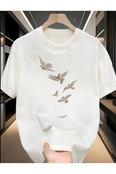 one button Pasărea Zburătoare cu imprimeu Premium supradimensionat tricou