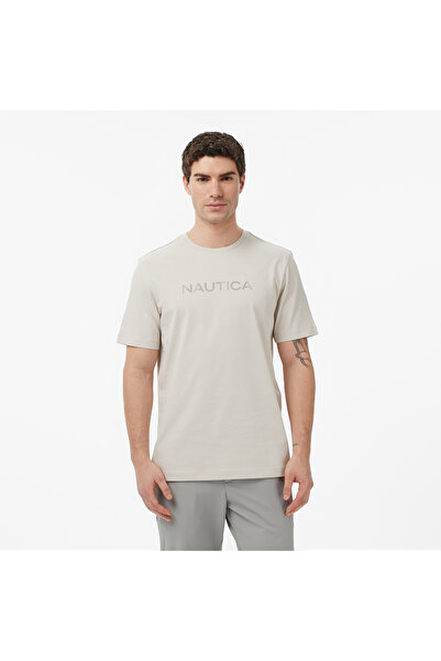 Nautica Erkek Bej Regular Fit Baskılı T-Shirt