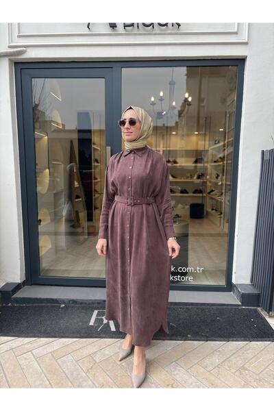 TERZİ DÜKKANI Taşlanmış Women's Shirt Dress Coffee