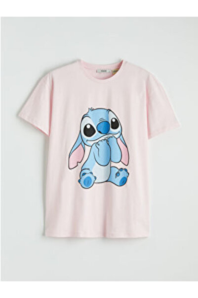 LC Waikiki M1 Sezon Pink Crew Neck Stitch Printed Women's T-Shirt