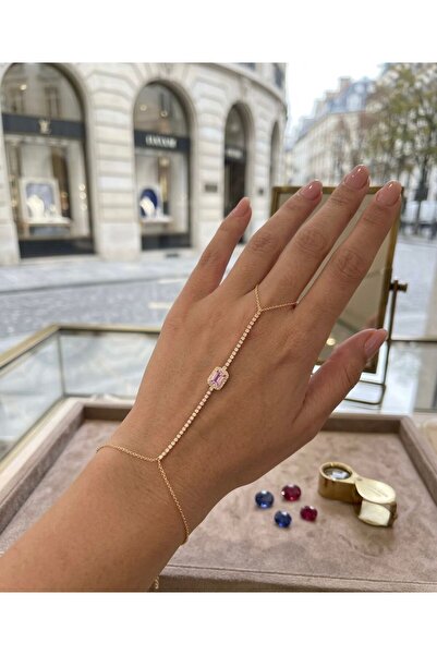 Pembe Kristal Detaylı Sıralı Taşlı Çelik Şahmeran Bileklik