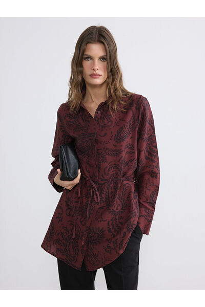LC Waikiki Bordo Desenli Kadın Gömlek Tunik
