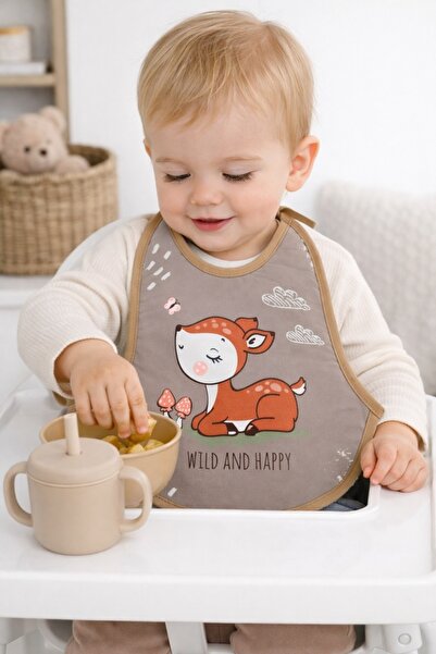 Pure Boutique Baveta bebe impermeabila cu caprioara wild and happy, baveta hr...