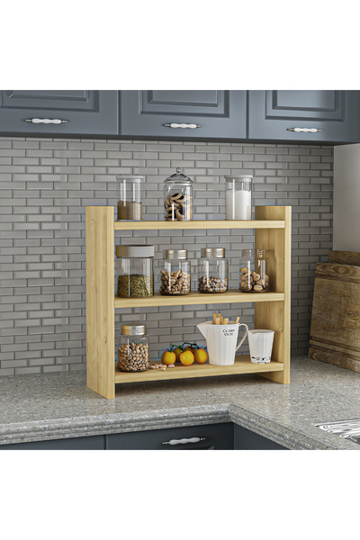 Kalender Dekor Mine Tezgah Üstü Baharatlık Çok Amaçlı Dolap Makyaj Rafı Çam