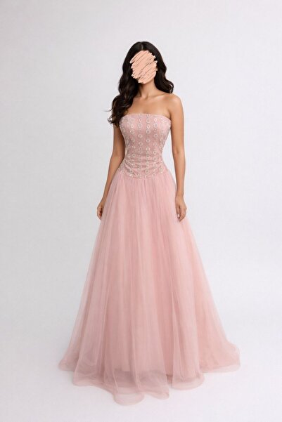 TOP BERLANTY فستان سهرة "تول وردي" بتطريز كريستالي فاخر