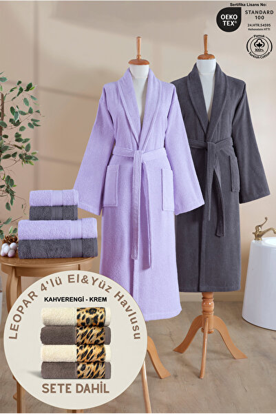 Ellaline 6-Piece Family Shawl Bathrobe Set 100% Cotton Certified + Leopar 4-P...