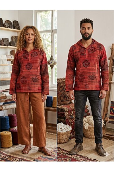 AYASOFYA OTANTIK Unisex Indian Ethnic Vintage Patterned Hooded Kangaroo Pocke...