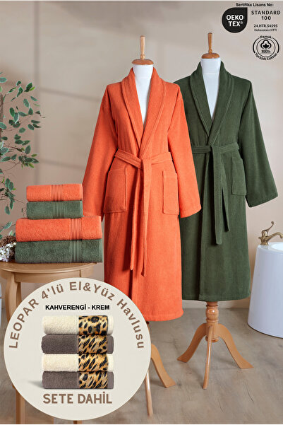 Ellaline 6-Piece Family Shawl Bathrobe Set 100% Cotton Certified + Leopar 4-P...