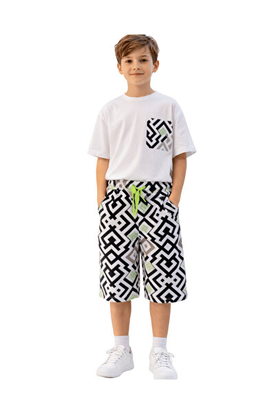 onymino Boy's Neon Detailed Geometric Patterned Top and Bottom Set
