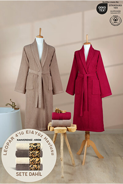 Ellaline 4-Piece Striped Şalyaka Bathrobe Set 100% Cotton Certified + Leopar ...