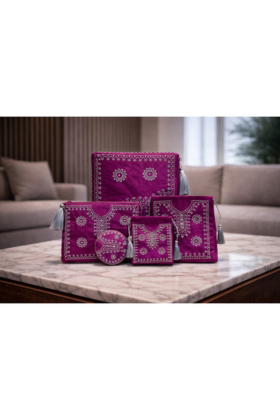 Generic (Unbranded) طقم منظمات وإكسسوارات تراثي فاخر (5 قطع) - قماش مطرز بالن...