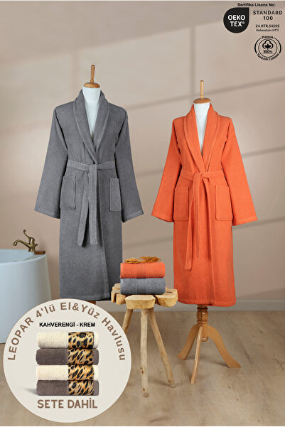 Ellaline طقم روب حمام شالياكا مكون من مخطط قطع 100% معتمد قطن + منشفة وجه ويد...