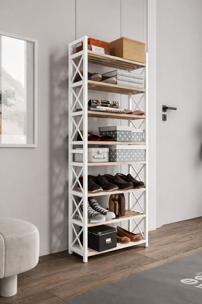 St Morritz Beyaz 8 Katlı Organize Ayakkabılık, 5 Çekmeceli, Şık ve Pratik Tas...