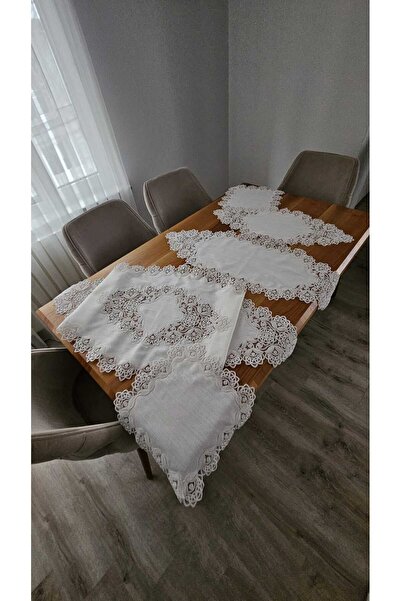 DOLUNAY HOME TEKSTİL 5 Piece Luxury Living Room Sets with Agar Guipure on Linen