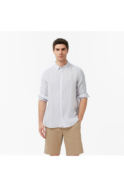 Nautica Erkek Gri Regular Fit Keten Gömlek
