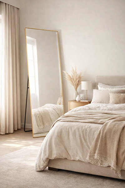 MARIA HOMES مرآة أرضية ذهبية اللون، مقاس 180 × 80 سم، مرآة غرفة نوم كاملة الطول