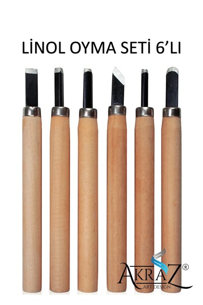 Akraz Art Design Linol Oyma Seti 6 Parça 1 Paket Ahşap Saplı 6 Bıçaklı Linol ...