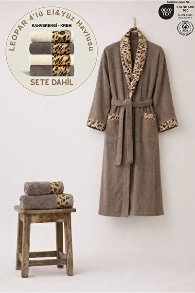 Ellaline 3-Piece Women's Bathrobe Set of Leopard Printed 100% Cotton Certifie...