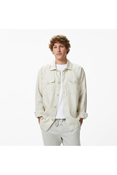 Nautica Erkek Krem Regular Fit Keten Gömlek