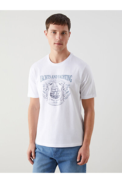 LC Waikiki تي شيرت رجالي من القطن الممشط مطبوع برقبة دائرية من LCW