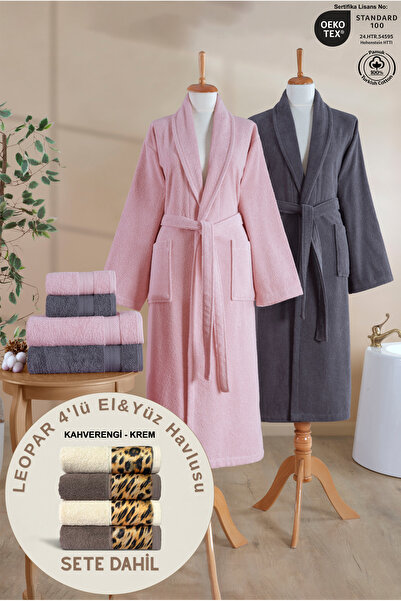 Ellaline 6-Piece Family Shawl Bathrobe Set 100% Cotton Certified + Leopar 4-P...