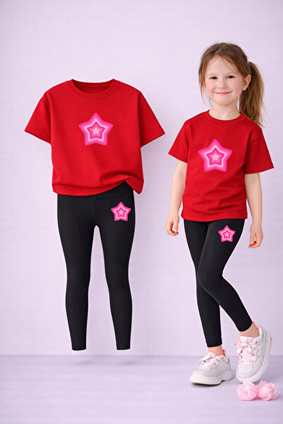 LORVEX Girls' Set T-Shirt and Stretchy Leggings Set 100% Cotton Color Star Pr...