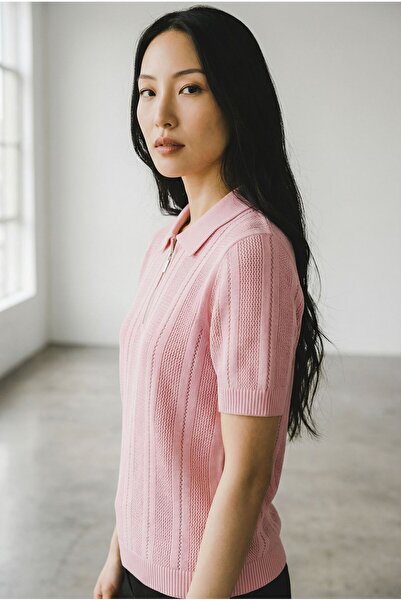 ÖNDER MODA Textured Half Zipper Women's Knitwear Polo Blouse