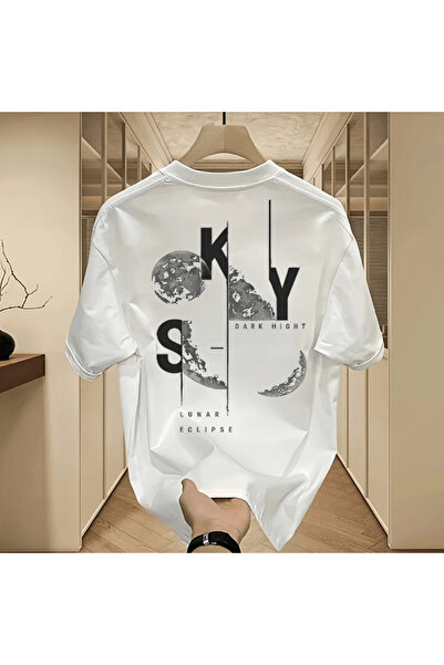 one button SKY Design cu imprimeu Premium supradimensionat tricou