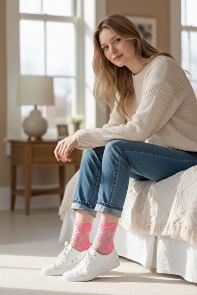 618 CONCEPT Women's Transparent Sheer Pink Socks