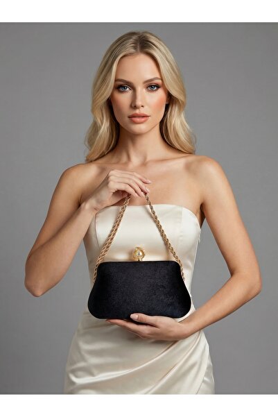 Biçanta Black Color Imported Luxury K Velvet Chain Metal S Strappy Crystal St...